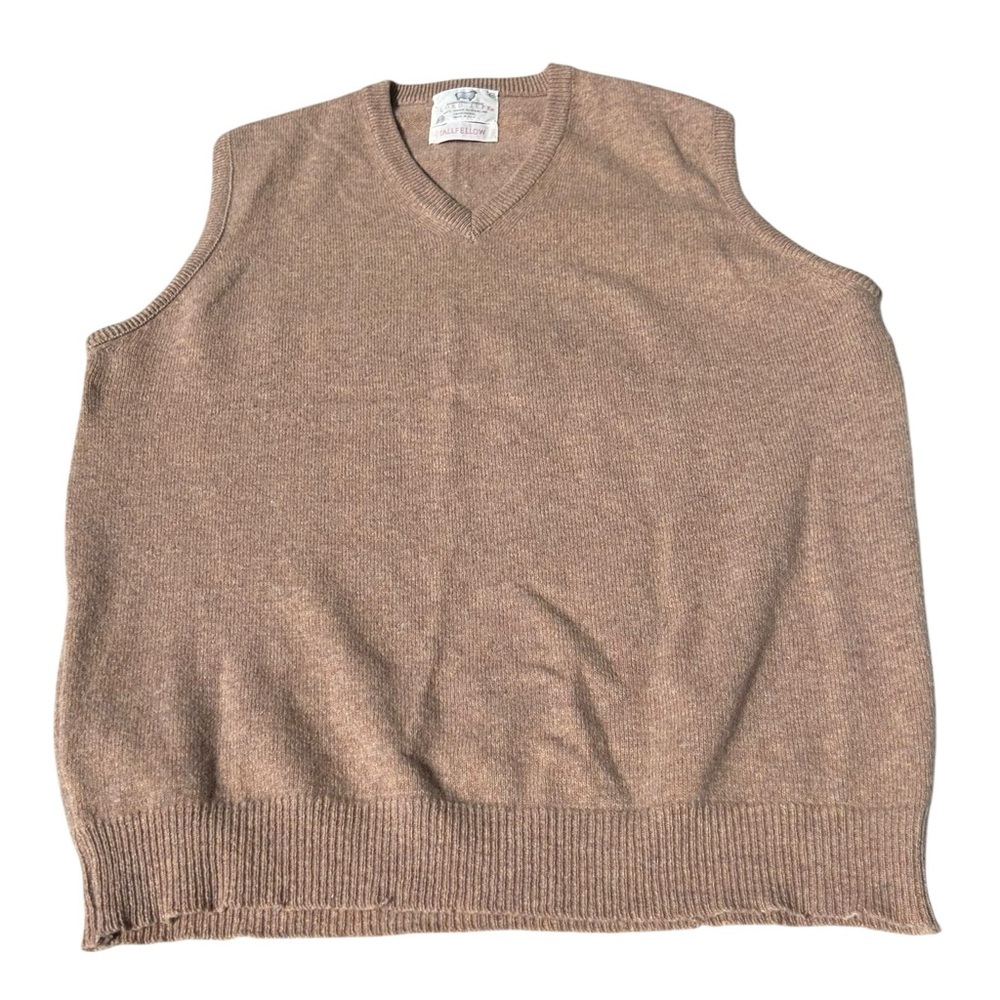 Lord Jeff Tallfellow Men's Tan Sweater Vest 100% Virgin Lambs‎ Wool Vintage XL